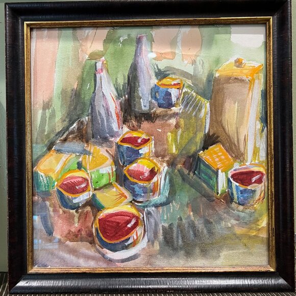 Original Watercolor with Custom Frame 20" x 20" - Picture 1 of 2